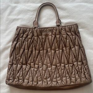 Miu Miu Tan Matelassé Quilted Leather Tote